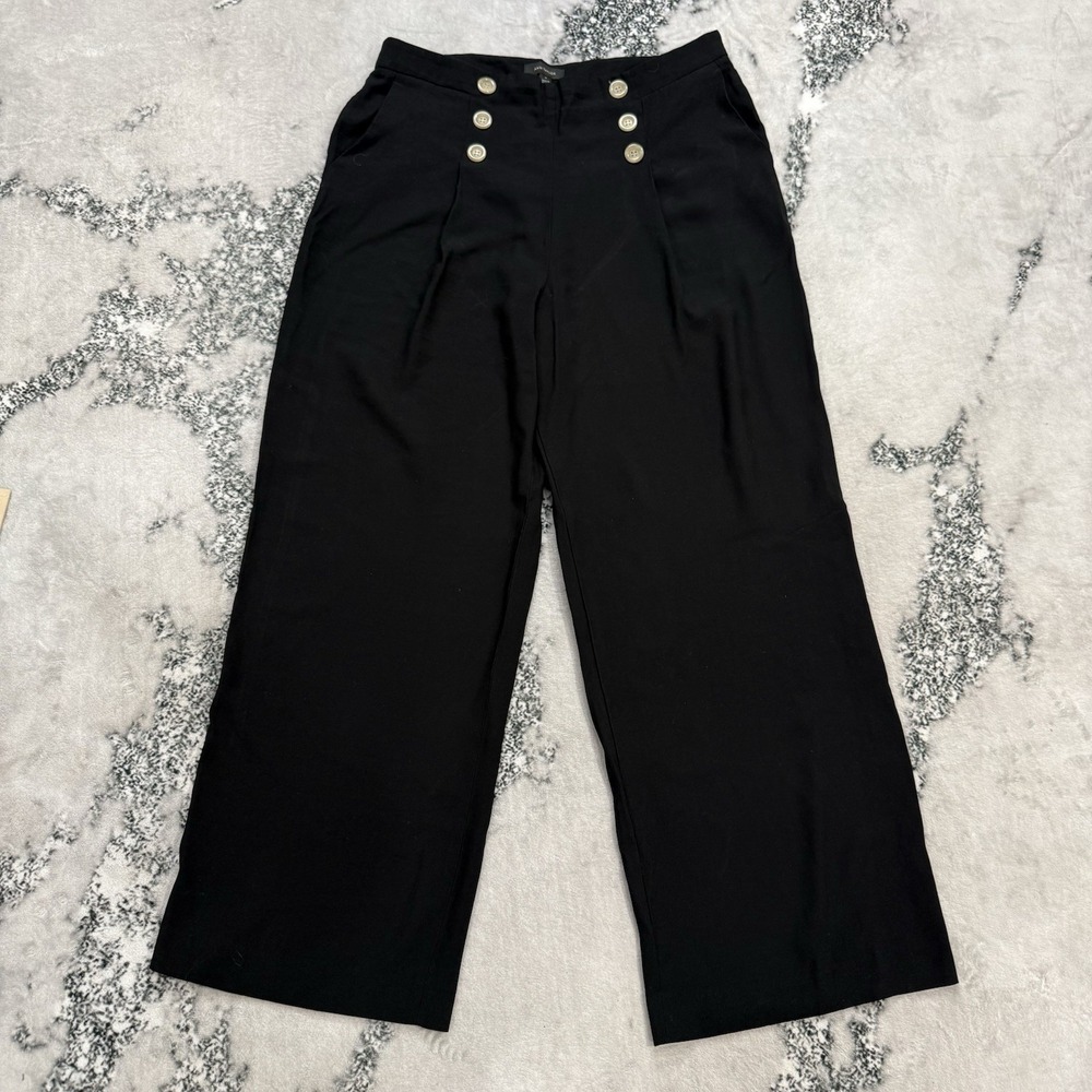Ann Taylor Black Sailor Pants Women 14 Wide Leg Cropped Career High Rise Culotte